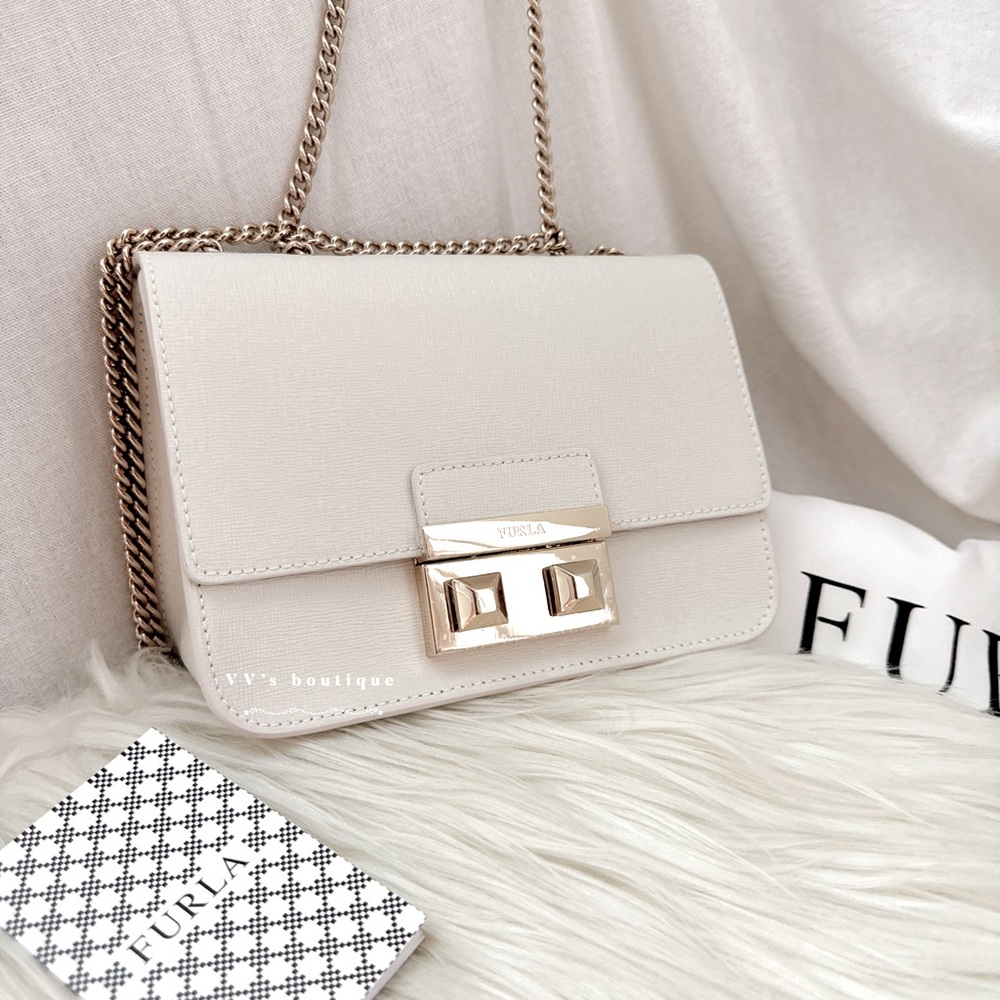 NWT Furla Bella Mini Crossbody Shoulder Bag Leather Petalo Cream White